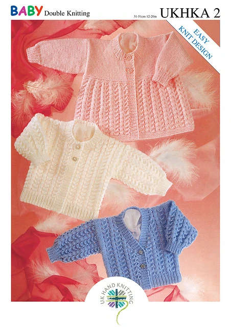 UKHKA 2 Double Knitting Pattern - DK Baby Cardigans & Matinee Coat  (Premature to 12mnths)