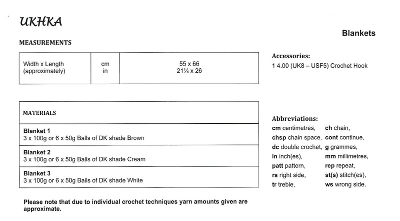 UKHKA 247 CROCHET Pattern - DK Baby Blankets