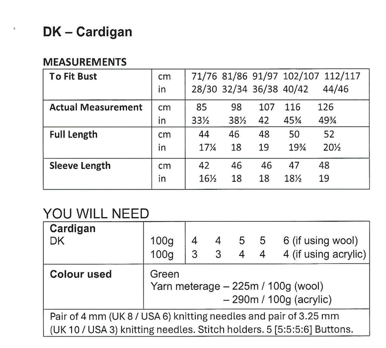UKHKA 263 Double Knitting Pattern - DK Ladies Cardigan (28-46in)