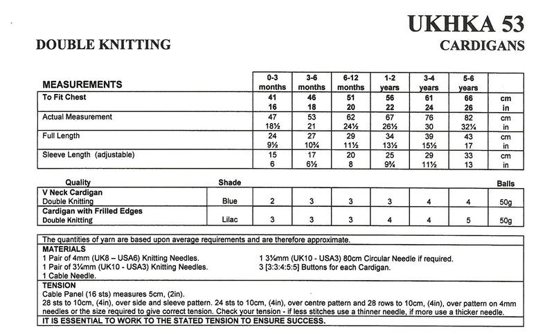 UKHKA 53 Baby & Children’s Cardigans DK Knitting Pattern (0 Months to 6 Years)