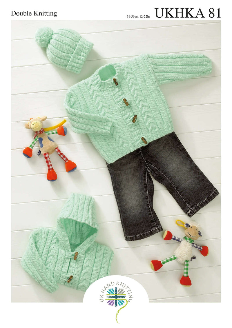 UKHKA 81 Double Knitting Pattern - DK Baby Jackets & Hat (Prem - 2yrs)