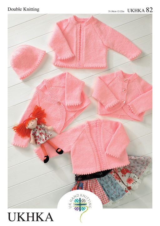 UKHKA 82 baby girls knitting pattern boleros cardigans hat DK