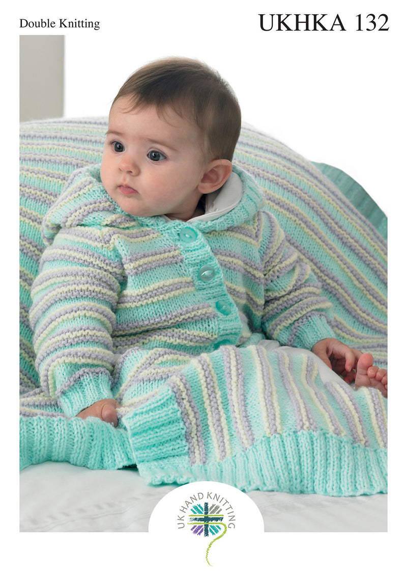 UKHKA 132 Double Knitting Pattern - DK Baby Cardigans & Blanket (Prem to 12mnths)