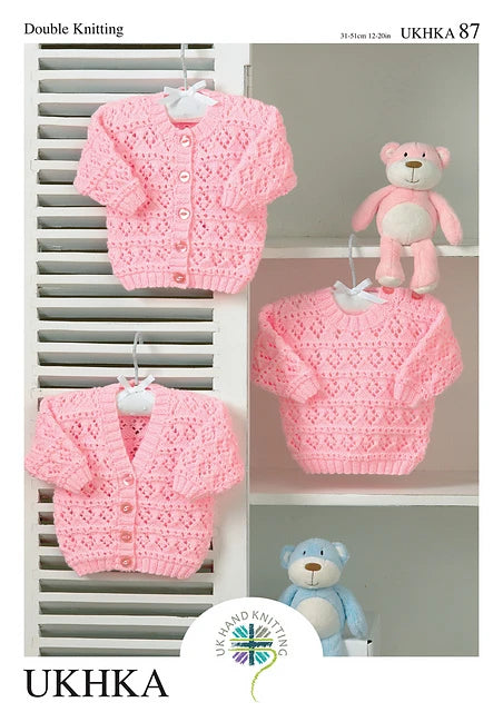 UKHKA 87 Double Knitting Pattern - DK Baby Cardigans & Sweater (Premature to 24mnths)