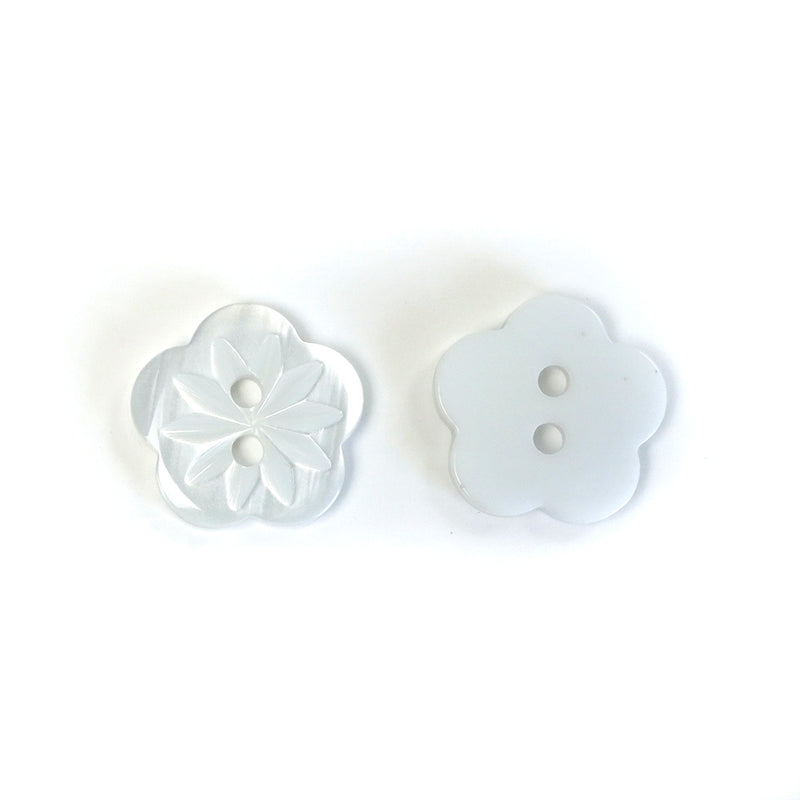 13mm White Pearl Effect Flower Button w- Star Detail 5 Pcs