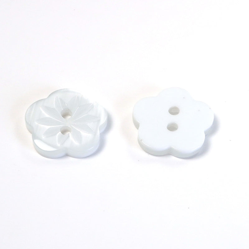 13mm White Pearl Effect Flower Button w- Star Detail 5 Pcs