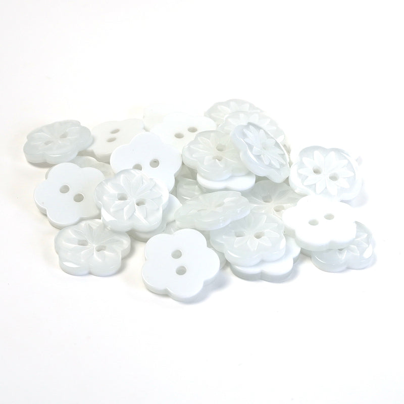 13mm White Pearl Effect Flower Button w- Star Detail 5 Pcs