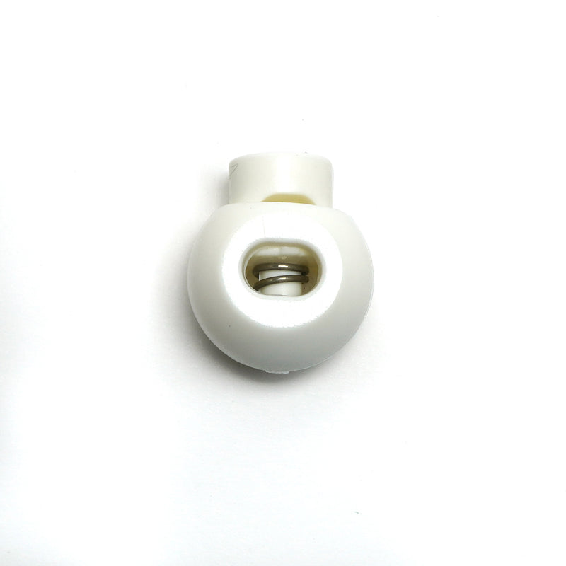 White Round Plastic Toggle Cord Stopper - Spring Lock