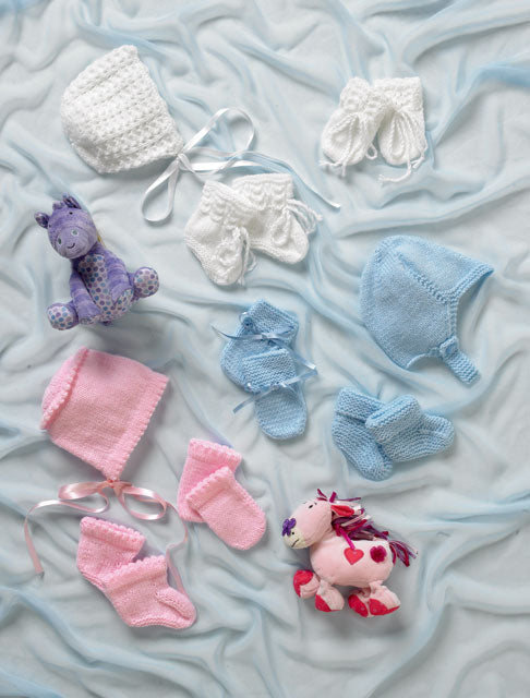 James C Brett JB008 Double Knitting Pattern - Baby DK Helmet, Bonnets, Mittens & Bootees