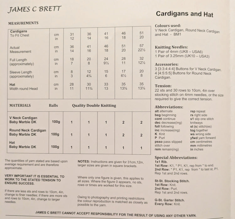 James C Brett JB009 Double Knitting Pattern - Baby Cardigans & Hat DK (12-20 in)