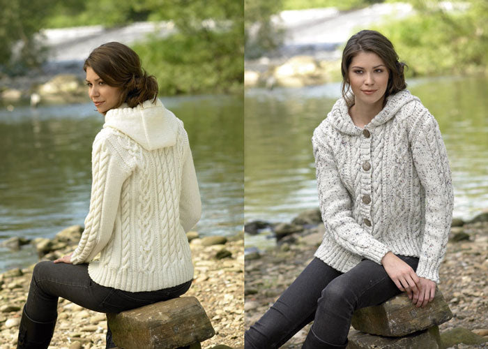 James C Brett JB045 Aran Knitting Pattern for Ladies Hooded