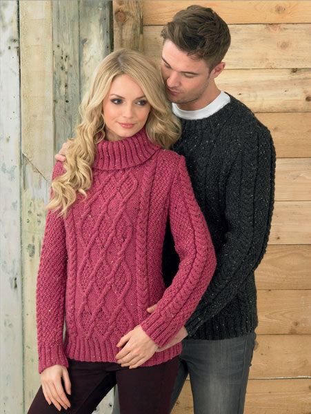 James C Brett JB211 Aran Knitting Pattern - Ladies / Mens Sweaters