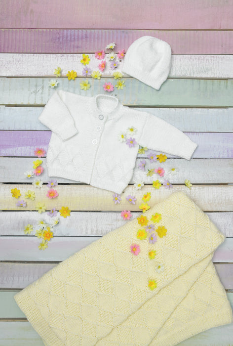James C Brett DK JB739 - Baby Cardigan, Hat & Blanket (12-20 in)