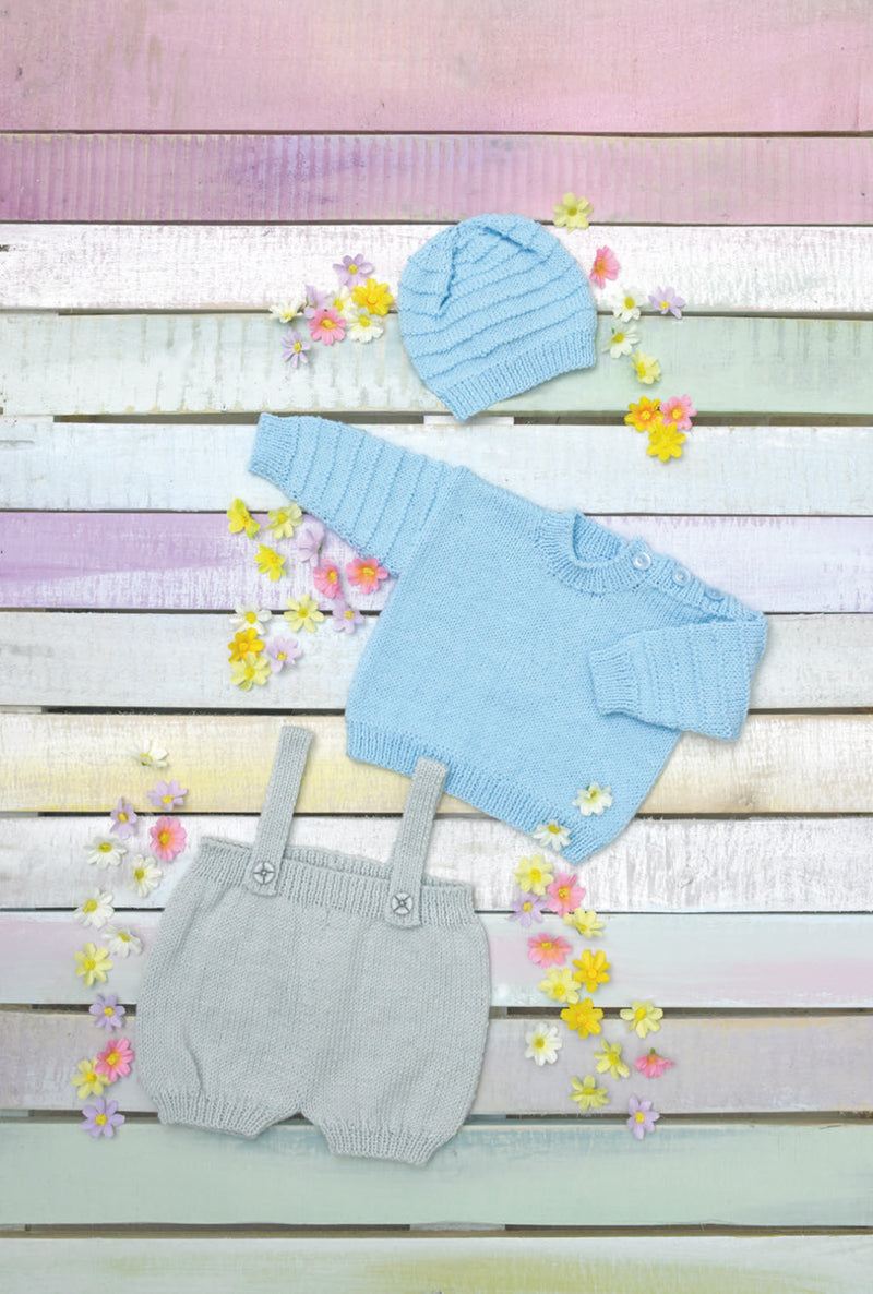James C Brett Double Knitting Pattern JB742 - Baby Sweater, Shorts & Hat (12-20 in) DK