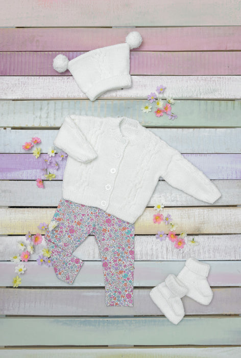 James C Brett JB744 Knitting Pattern - DK Baby Cardigan, Hat & Bootees (12-20 in)