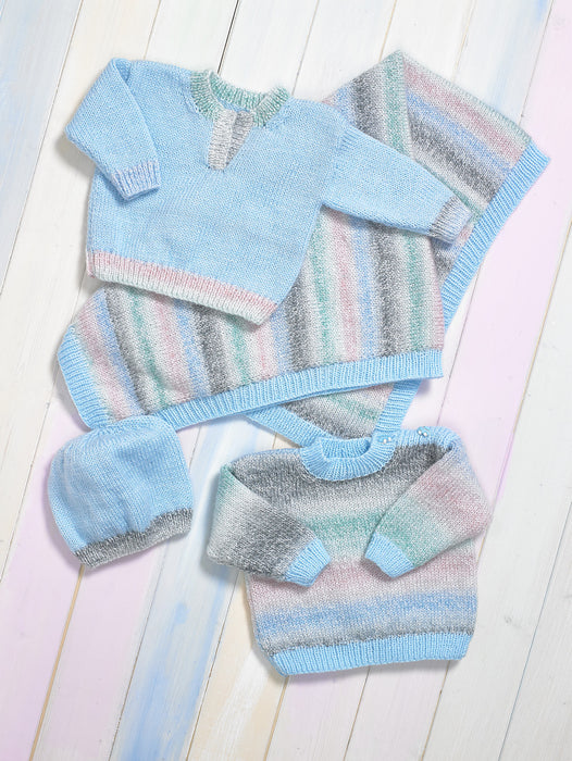 James C Brett JB803 Double Knitting Pattern - Easy Knit - Baby Sweaters, Hat & Blanket DK