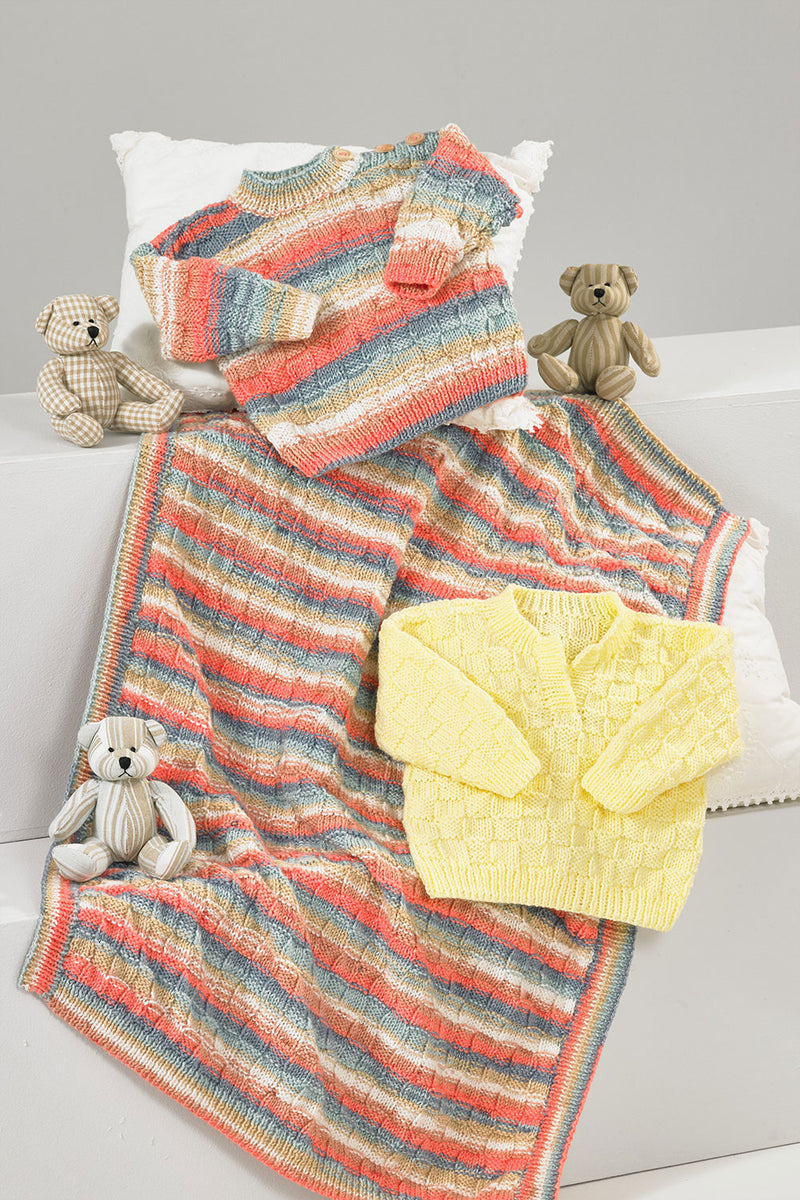 James C Brett DK Knitting Pattern JB883 - Baby Sweaters & Blanket - Intermediate Knit (12-20in)