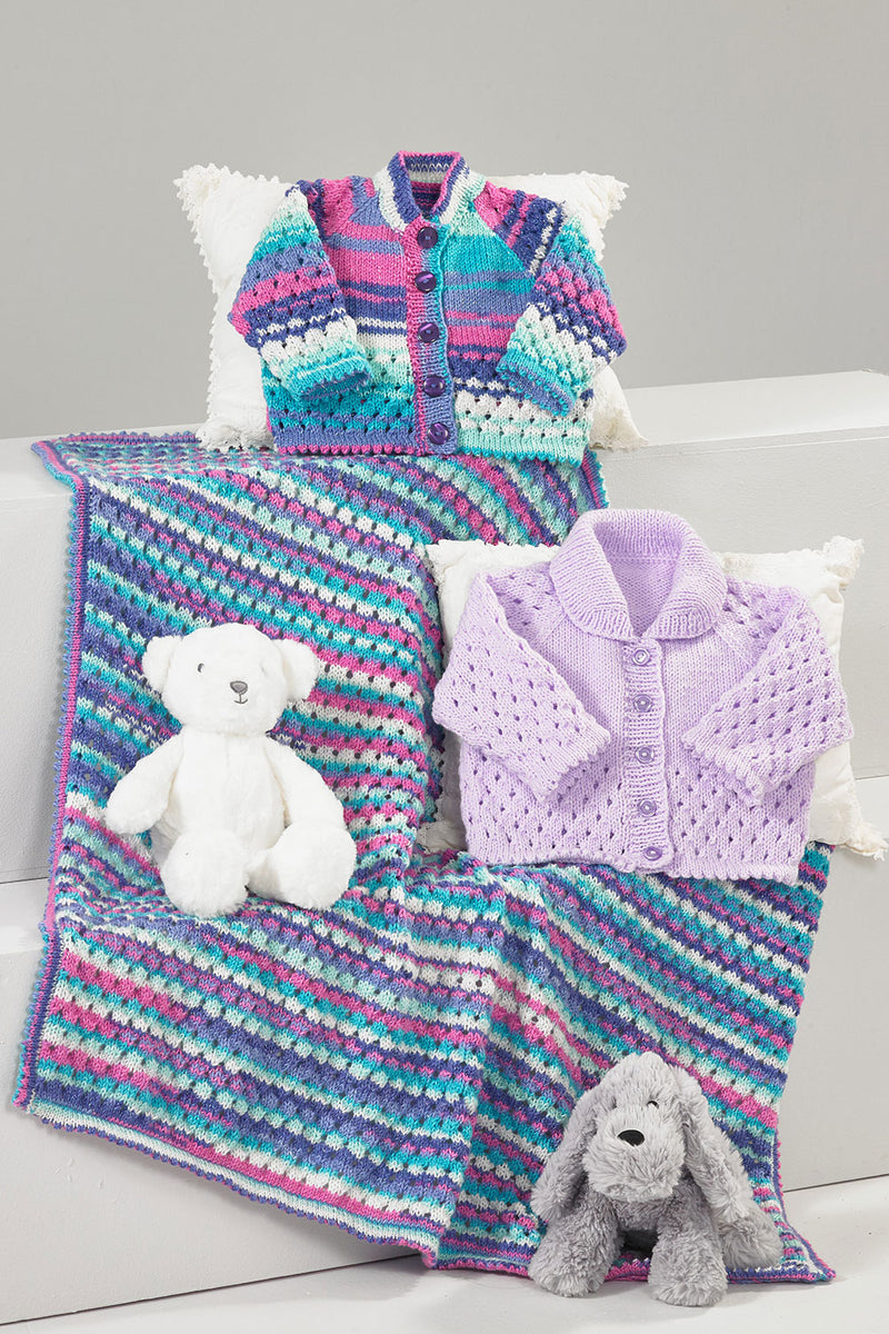 James C Brett DK Knitting Pattern JB884 - Cardigans & Blanket - Intermediate Knit (14-20in)