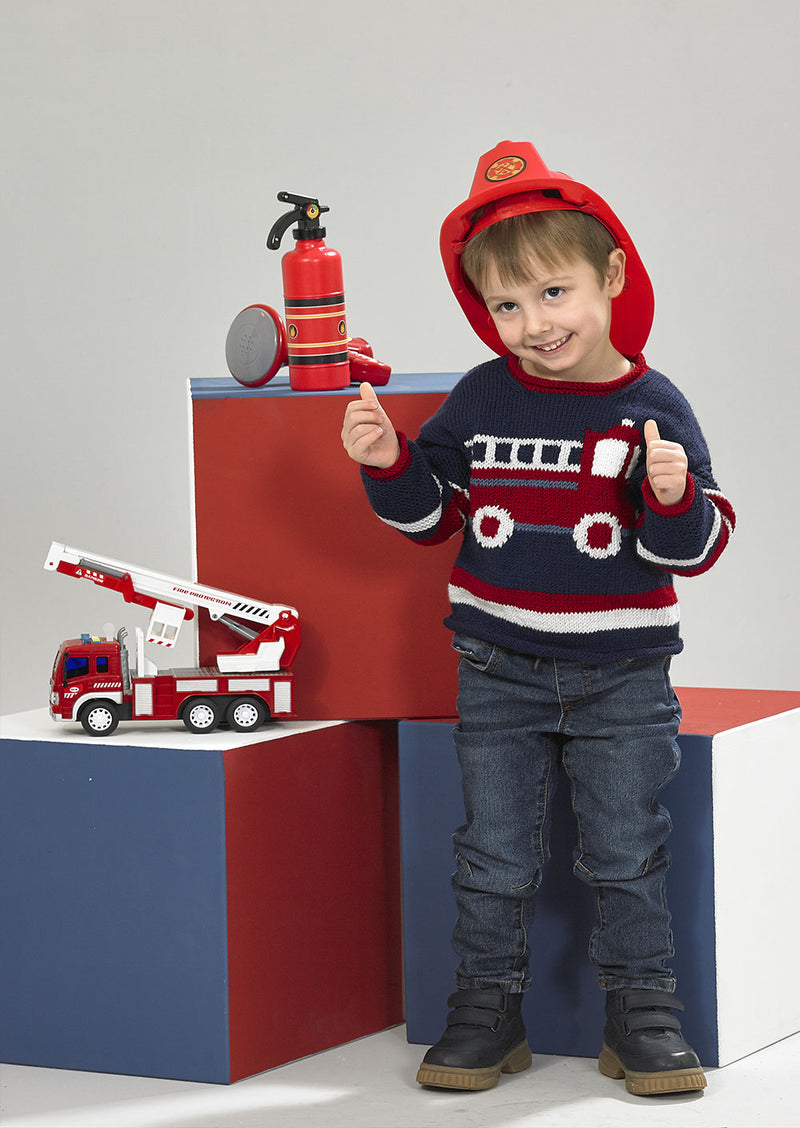 James C Brett JB896 Double Knitting Pattern for Children's Fire Engine Sweater (18-26in)