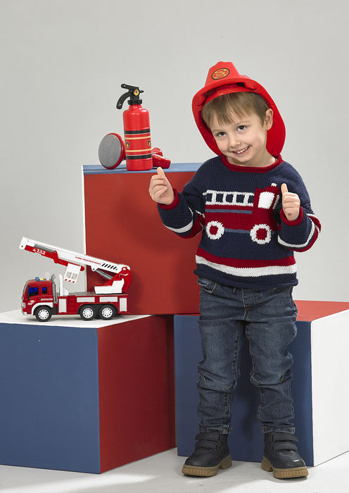 James C Brett JB896 Double Knitting Pattern for Children's Fire Engine Sweater (18-26in)