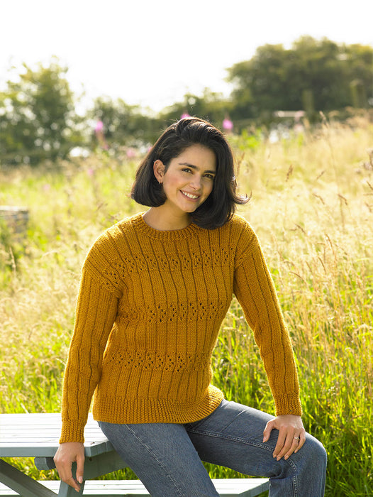 James C Brett JB928 Aran Knitting Pattern for Ladies Sweater (Intermediate Knit)