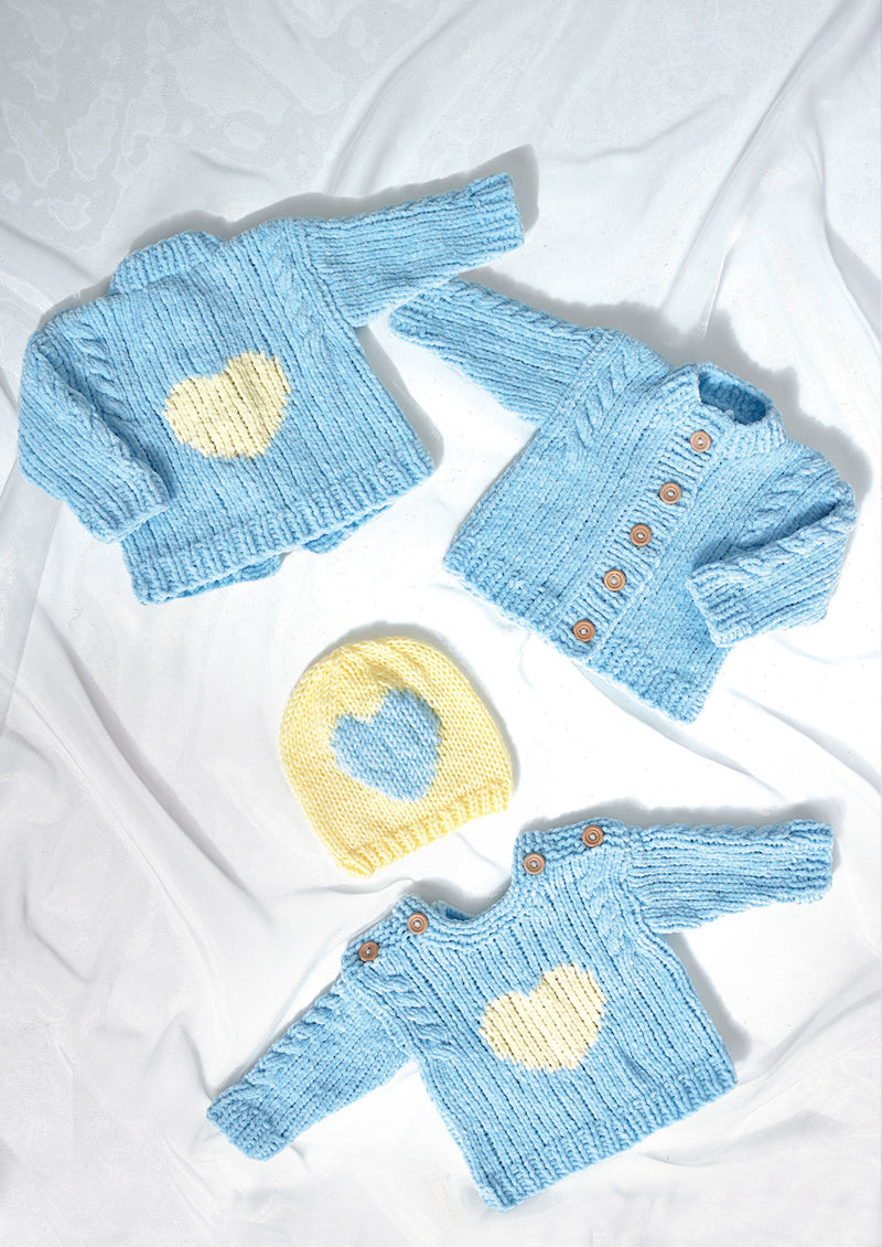 James C Brett JB950 Knitting Pattern - Baby Sweater, Cardigan & Hat (14-22in)