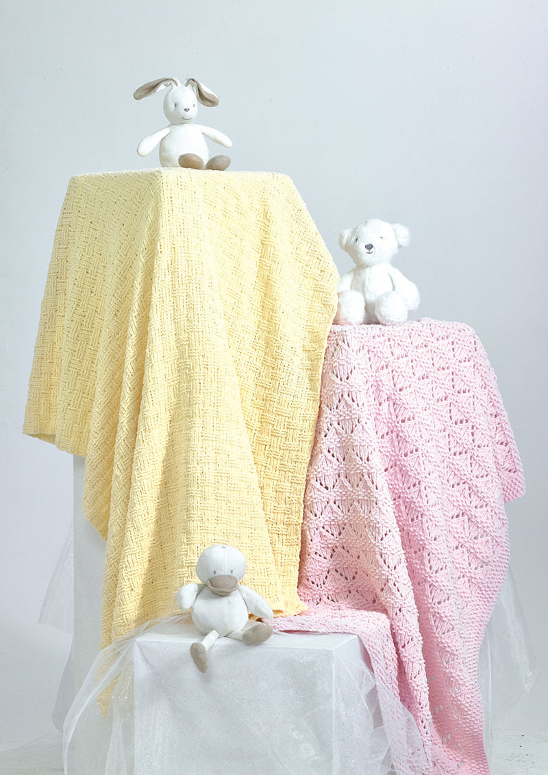 James C Brett JB951 Knitting Pattern - Baby Blankets Knitted in Flutterby Chunky