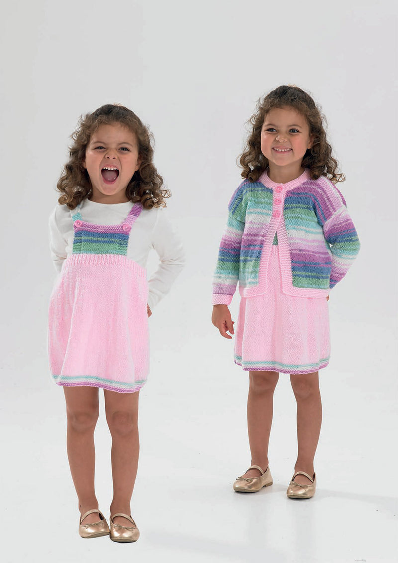 James C Brett DK Knitting Pattern JB984 - Children's Dress & Cardigan - Intermediate Knit (18-26in)