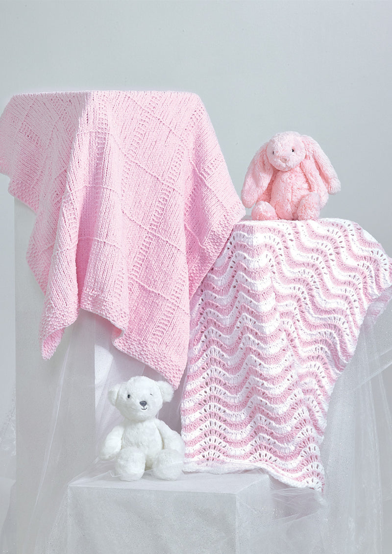 James C Brett JB986 Knitting Pattern - Baby Blankets Knitted in Flutterby Chunky