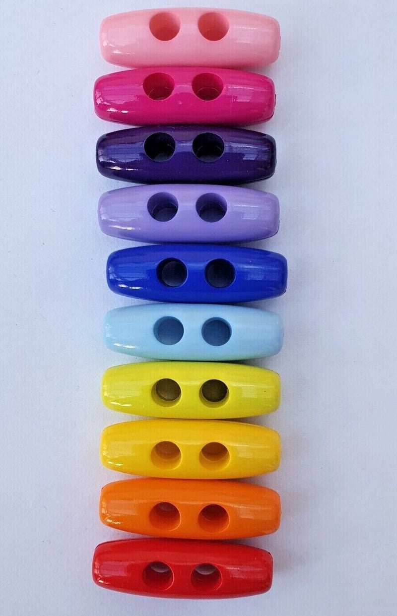 30mm Gloss Finish Toggle Buttons 10 Pcs - Rainbow Set
