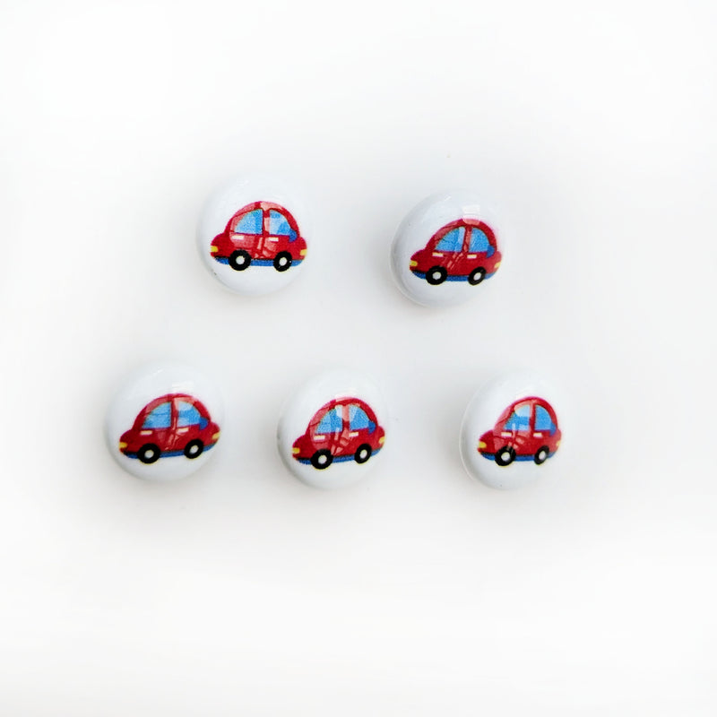 Red Car Baby Buttons - 15mm Plastic Shank (5 Pcs)