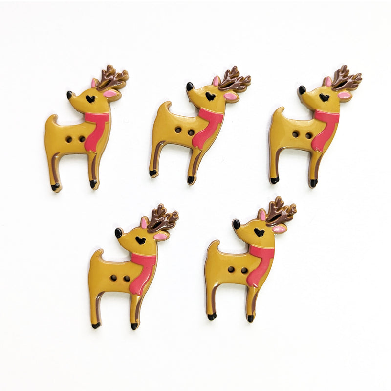 Reindeer Buttons - Novelty Christmas (5 Pcs)