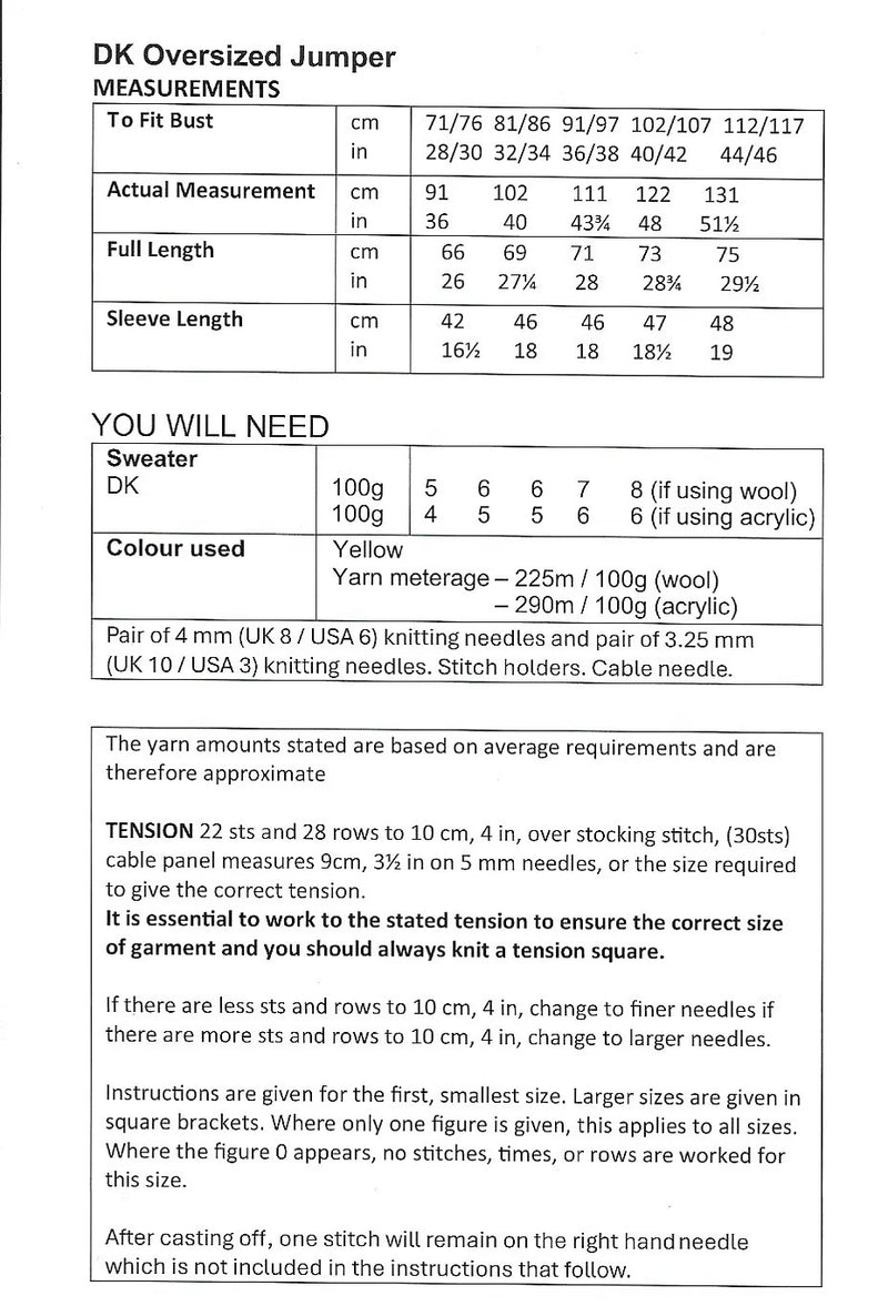 UKHKA 266 Double Knitting Pattern - DK Ladies Oversized Jumper (28-46in)