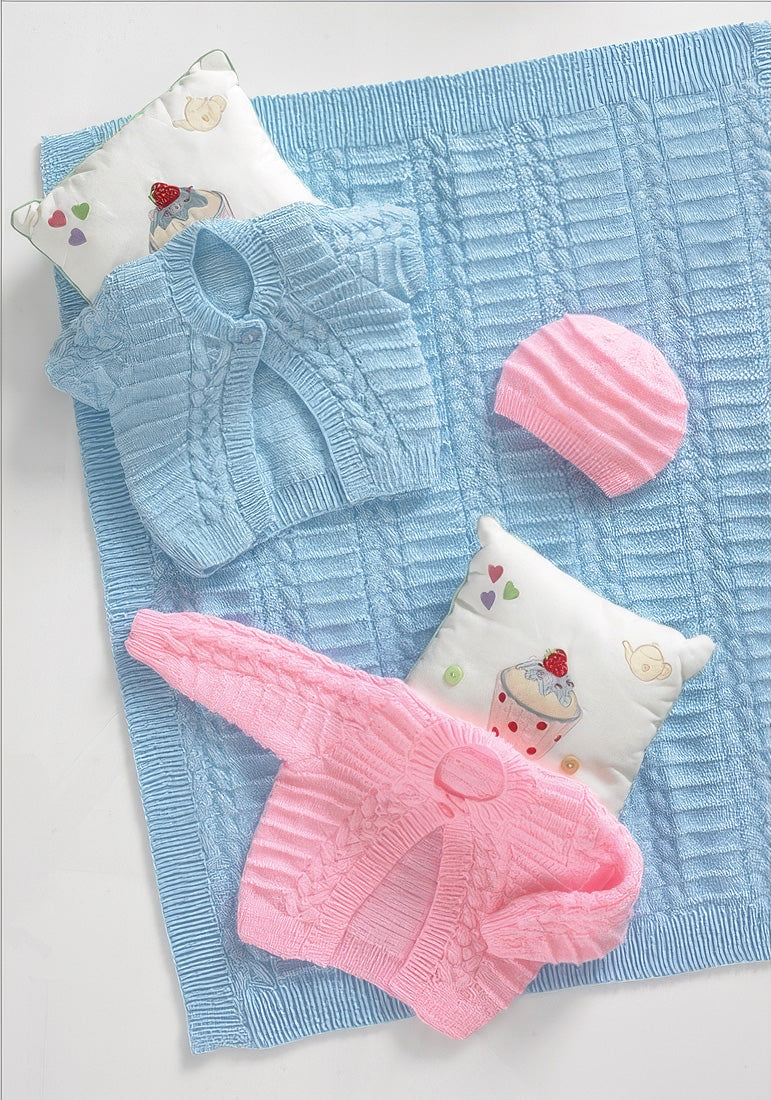 UKHKA 112 Baby Cardigans, Hat & Blanket DK Knitting Pattern (Prem-12mnths)