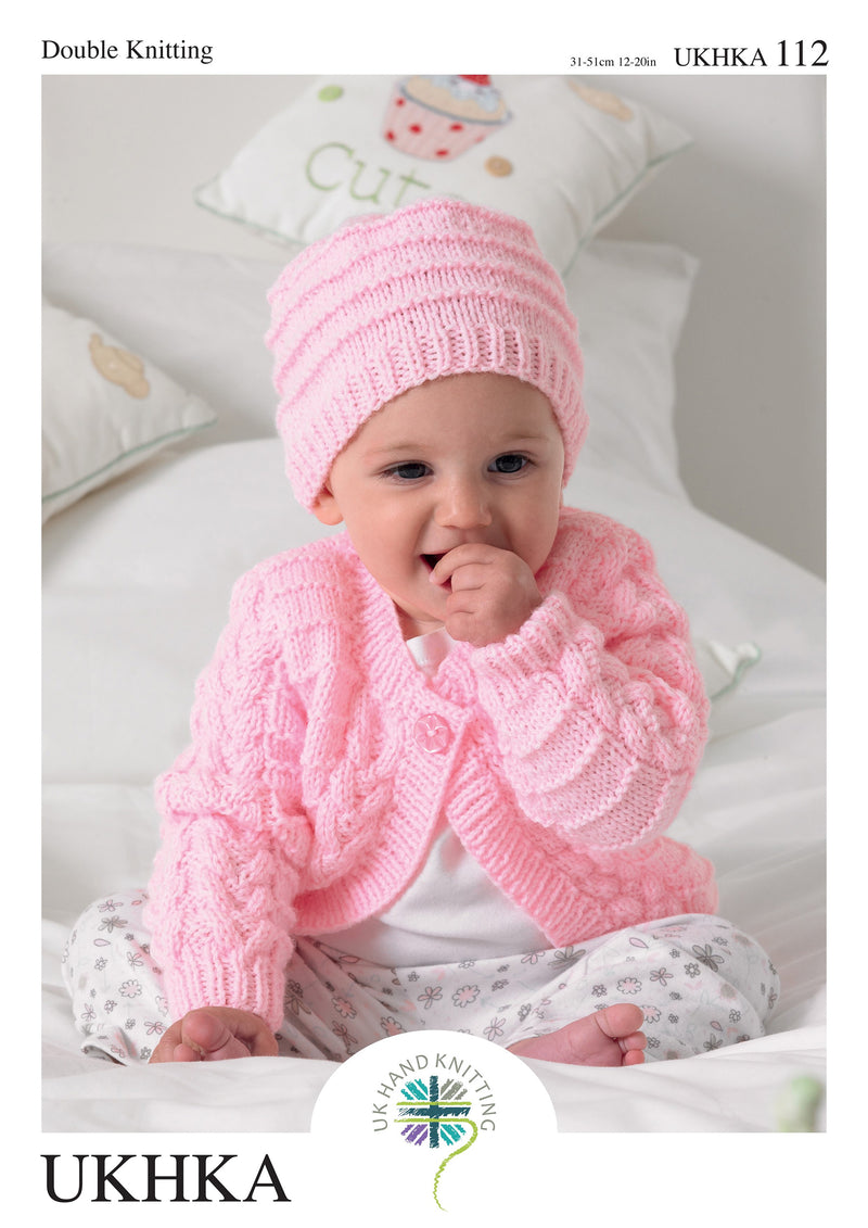 UKHKA 112 Baby Cardigans, Hat & Blanket DK Knitting Pattern (Prem-12mnths)
