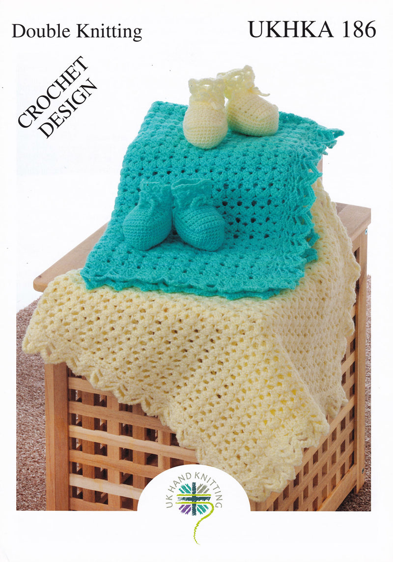 UKHKA 186 CROCHET Pattern - Baby Blanket & Bootees