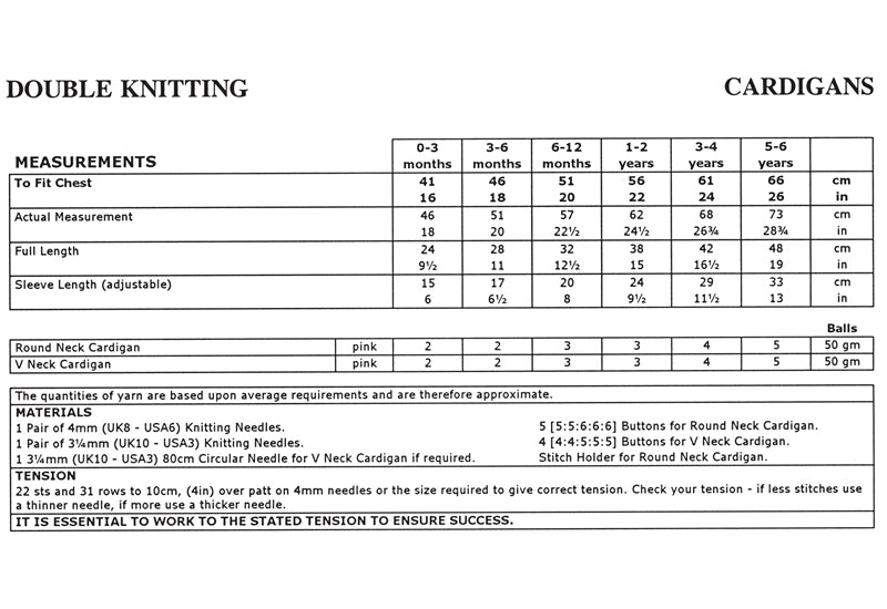 UKHKA 19 Double Knitting Pattern - DK Baby / Childrens Cardigans (0 to 6yrs)