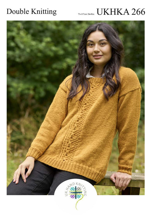 UKHKA 266 Double Knitting Pattern - DK Ladies Oversized Jumper (28-46in)