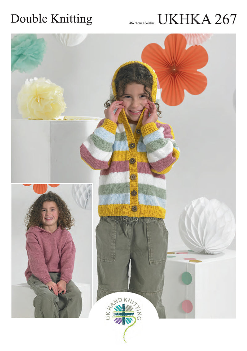 UKHKA 267 Double Knitting Pattern - Baby / Children's Cardigan & Sweater (18-28in)