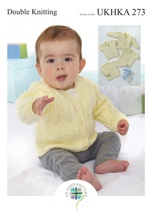 UKHKA 273 Double Knitting Pattern - DK Baby Cardigans & Waistcoats (14-22in)
