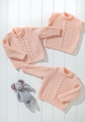 UKHKA 276 Double Knitting Pattern - DK Baby Cardigan, Sweater & Slipover (14-22in)