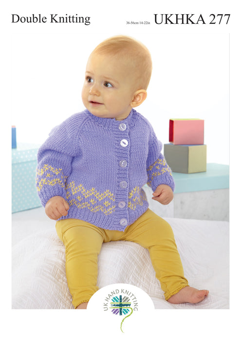 UKHKA 277 Double Knitting Pattern - DK Baby Cardigans & Hat (14-22in)