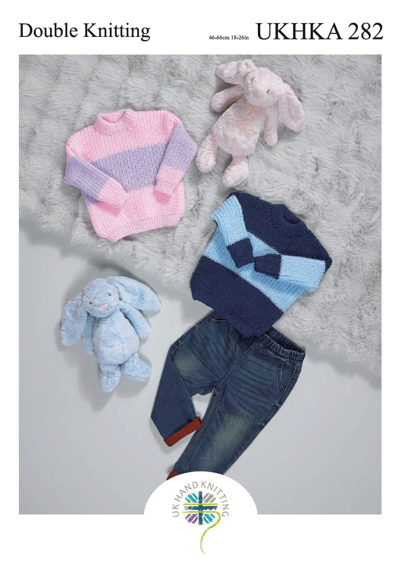 UKHKA 282 Baby DK Striped Sweater Knitting Pattern (18–26in)