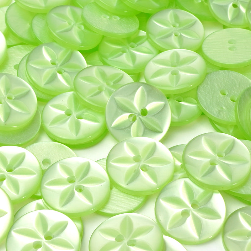 Pale Green Round Baby Star Buttons, Polyester (10 Pcs) 11mm, 14mm or 16mm