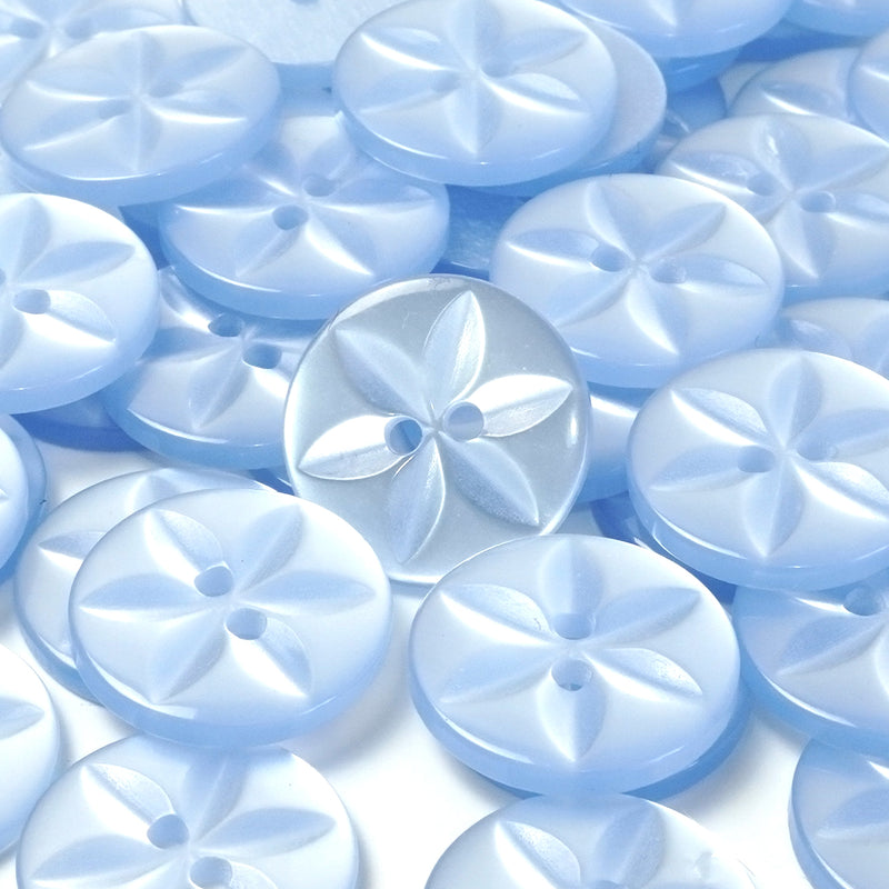Light Blue Round Baby Star Buttons, Polyester (10 Pcs) 11mm, 14mm or 16mm