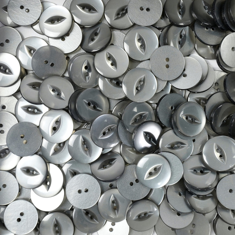 Grey Round Fish Eye Buttons 10pcs. 11mm, 14mm, 16mm or 19mm