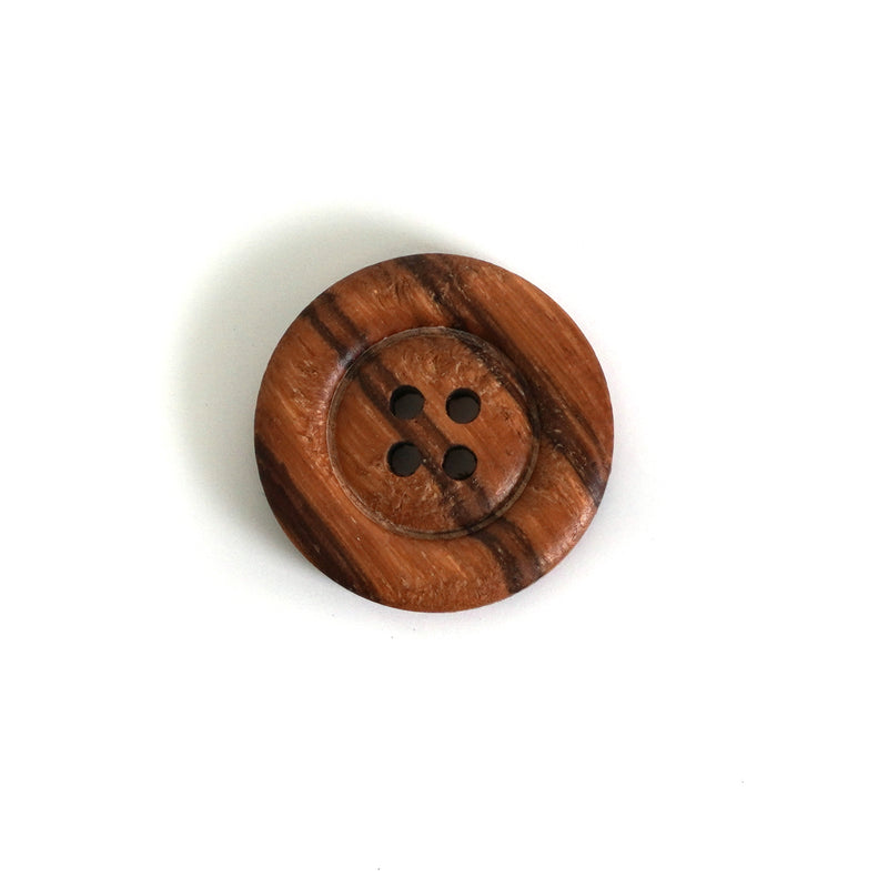 4-Hole Olive Wood Buttons (5 Pcs) - 18mm 23mm or 25mm Wooden w/ Raised Rim - Knitting