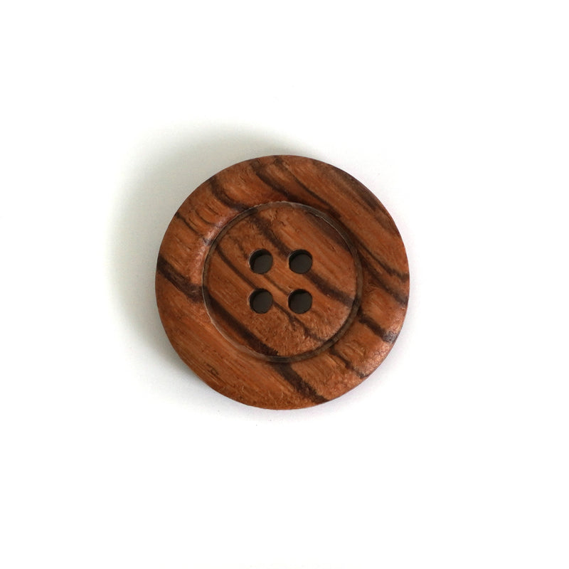 4-Hole Olive Wood Buttons (5 Pcs) - 18mm 23mm or 25mm Wooden w/ Raised Rim - Knitting