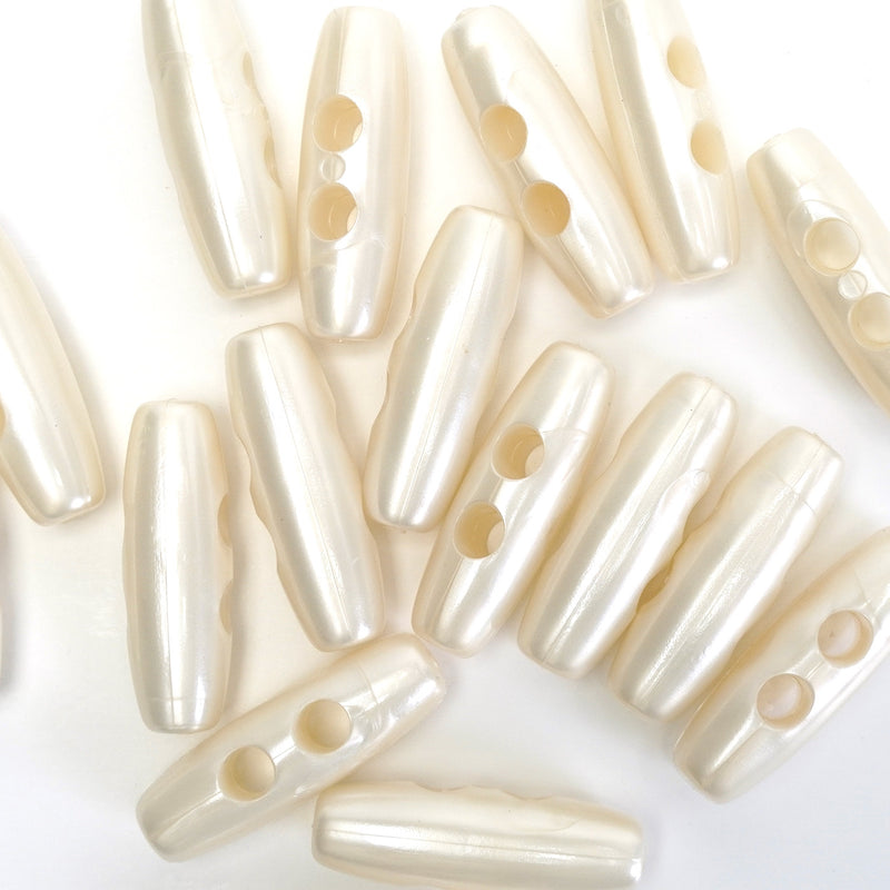 30mm White Pearl Effect Toggle Buttons 10 Pcs