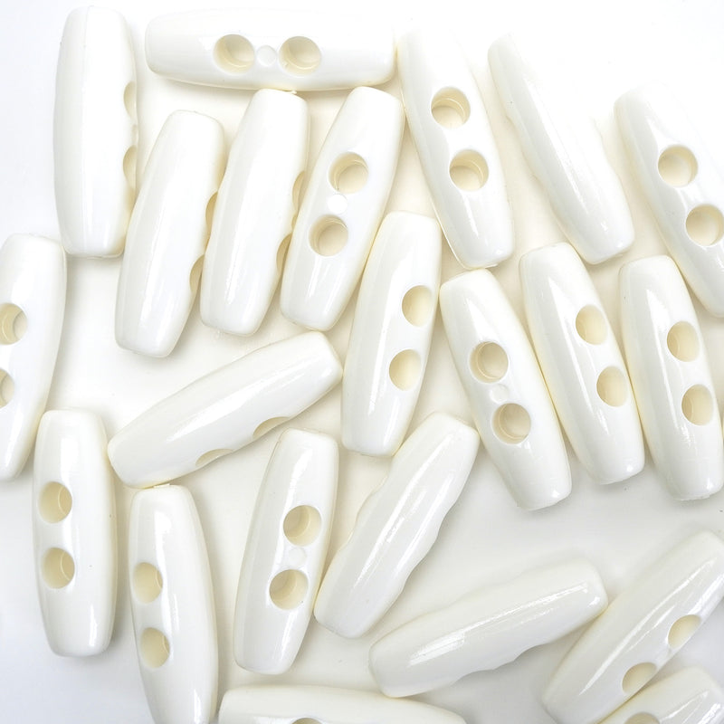 30mm White Gloss Finish Toggle Buttons 10 Pcs